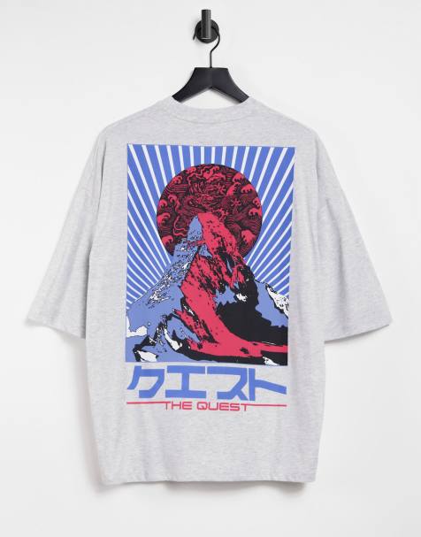 ASOS DESIGN - T-shirt oversize bianco mélange con stampa di montagna sul retro - view 1