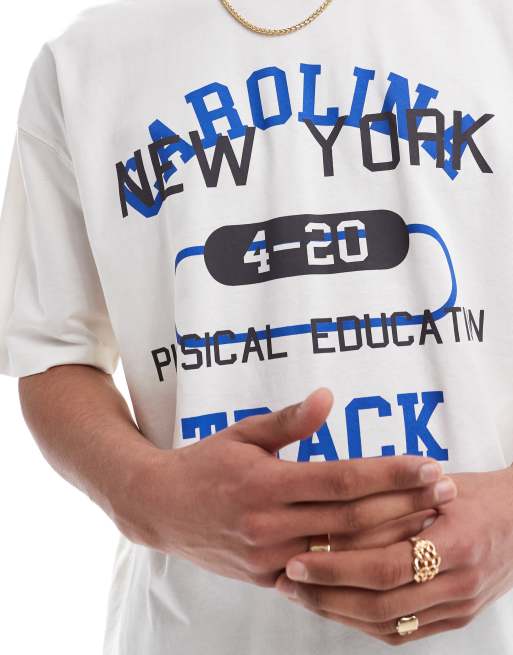 ASOS DESIGN - T-shirt oversize bianco sporco con grafica sportiva, 4 di 4