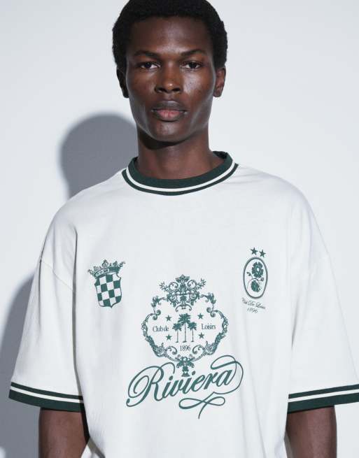 ASOS DESIGN - T-shirt oversize bianco sporco con stampa a tema calcio  , 2 di 5