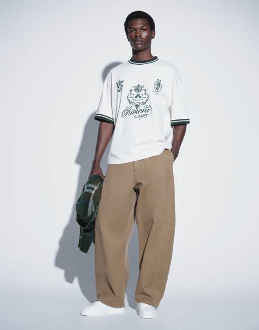 ASOS DESIGN - T-shirt oversize bianco sporco con stampa a tema calcio  , 3 di 5