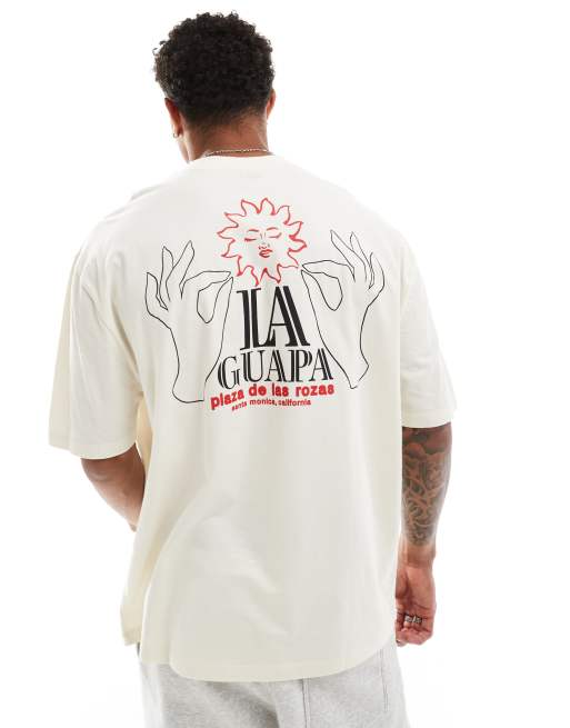 ASOS DESIGN - T-shirt oversize bianco sporco con stampa celestiale sul retro