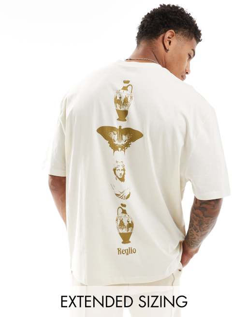 ASOS DESIGN - T-shirt oversize bianco sporco con stampa in verticale sul retro