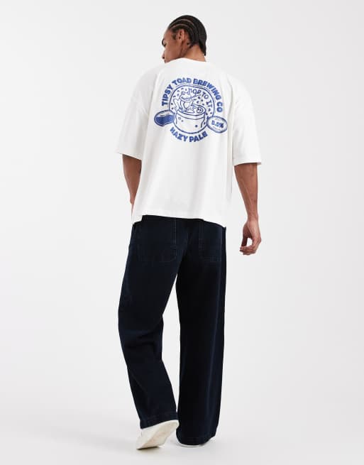 ASOS DESIGN - T-shirt oversize bianco sporco con stampa sfumata blu, 2 di 5