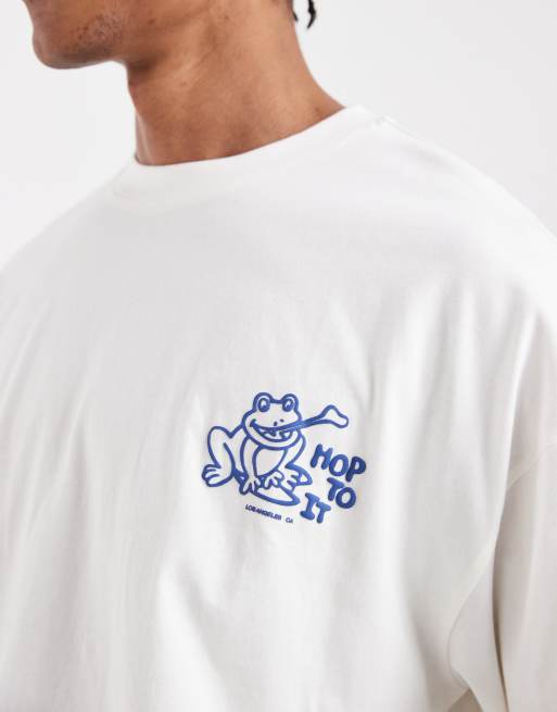 ASOS DESIGN - T-shirt oversize bianco sporco con stampa sfumata blu, 5 di 5