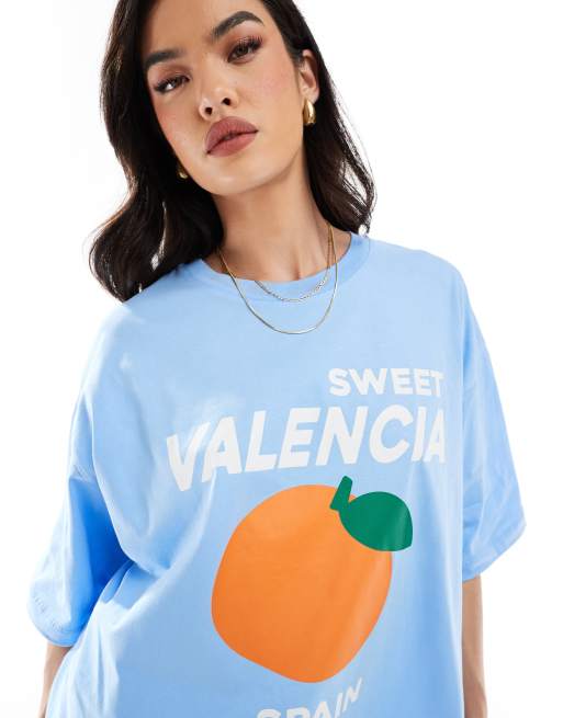 ASOS DESIGN - T-shirt oversize blu con grafica arancia di Valencia, 3 di 4