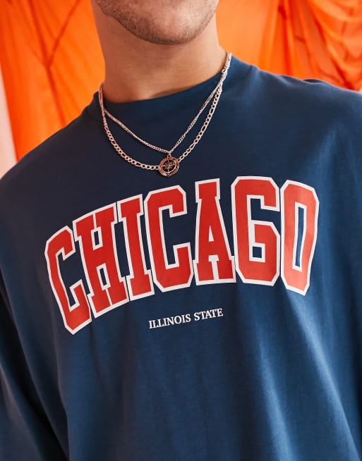 ASOS DESIGN - T-shirt oversize blu con stampa "Chicago", 3 di 4