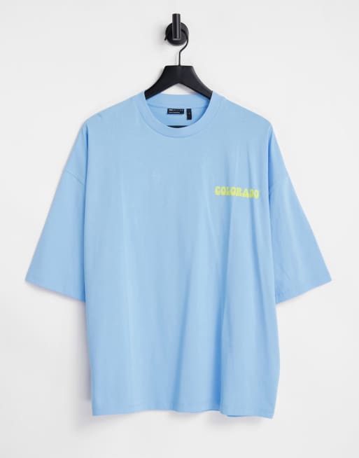 ASOS DESIGN - T-shirt oversize blu con stampa Colorado outdoors sul davanti e sul retro, 3 di 4
