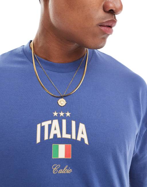 ASOS DESIGN - T-shirt oversize blu con stampa di "Italia" sul petto, 2 di 4