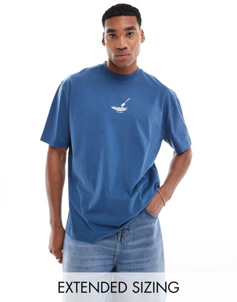 ASOS DESIGN - T-shirt oversize blu con stampa di pasta sul petto - view 1