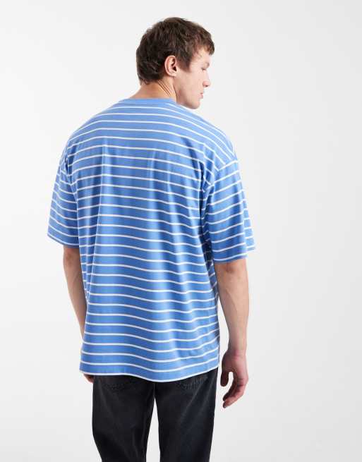 ASOS DESIGN - T-shirt oversize blu e bianco sporco a righe, 3 di 5