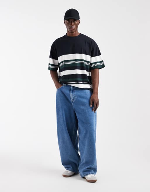 ASOS DESIGN - T-shirt oversize blu navy a righe, 2 di 5