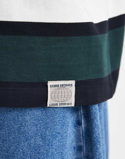 ASOS DESIGN - T-shirt oversize blu navy a righe, 4 di 5