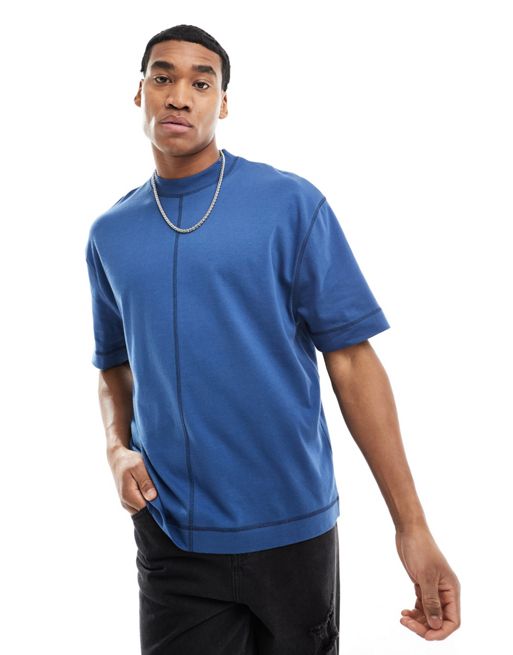 FhyzicsShops DESIGN - T-shirt oversize blu navy con cuciture a vista