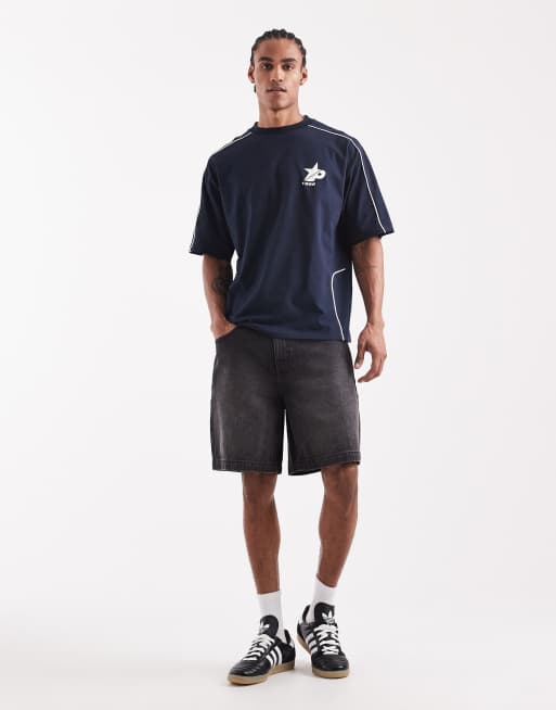 ASOS DESIGN - T-shirt oversize blu navy con grafica sul petto e profili a contrasto, 2 di 5