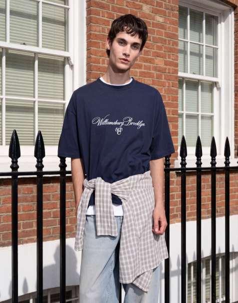 ASOS DESIGN - T-shirt oversize blu navy con scritta ricamata - view 1