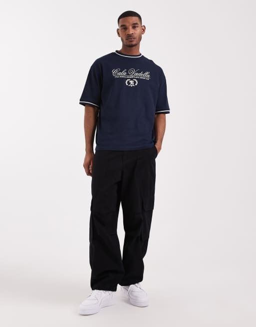 ASOS DESIGN - T-shirt oversize blu navy con scritta, 2 di 5