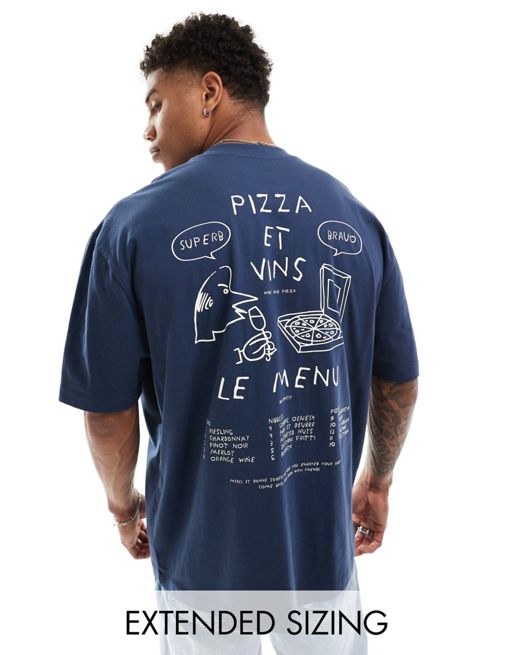 FhyzicsShops DESIGN - T-shirt oversize blu navy con stampa astratta sul retro