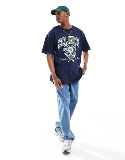 ASOS DESIGN - T-shirt oversize blu navy con stampa “Atlanta” sul davanti, 4 di 4