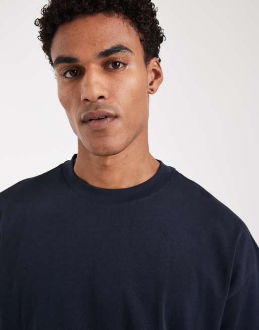 ASOS DESIGN - T-shirt oversize blu navy pesante squadrata, 3 di 5