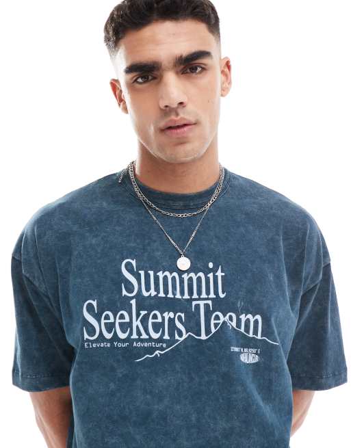 ASOS DESIGN - T-shirt oversize blu navy slavato con scritta stampata sul davanti, 2 di 4