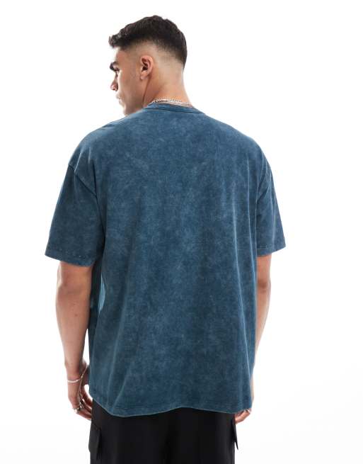 ASOS DESIGN - T-shirt oversize blu navy slavato con scritta stampata sul davanti, 3 di 4