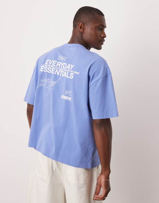 ASOS DESIGN - T-shirt oversize blu slavato con scritta stampata sul retro , 3 di 4