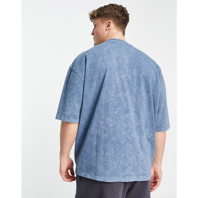 Uomo T-shirt e Canotte DESIGN - T-shirt oversize blu slavato con stampa di montagna sul petto