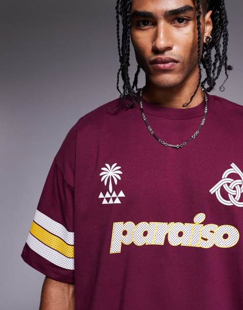 ASOS DESIGN - T-shirt oversize bordeaux con pannelli e stampa grafica - view 1