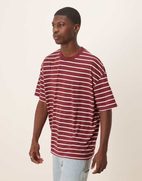 ASOS DESIGN - T-shirt oversize bordeaux e bianca a righe - view 1