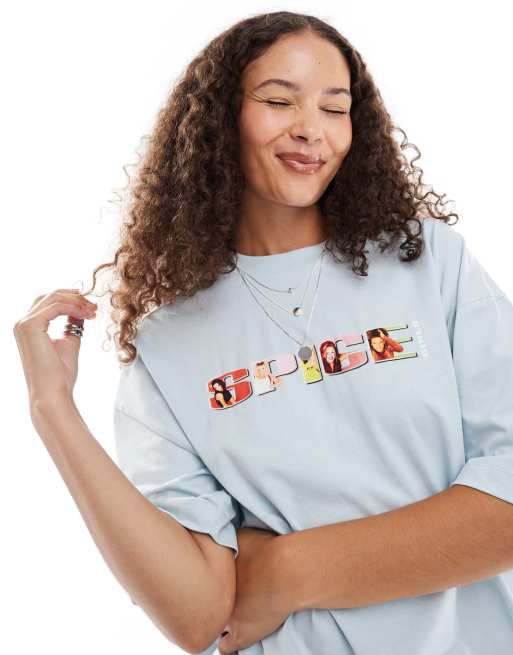 ASOS DESIGN - T-shirt oversize celeste chiaro con stampe The Spice Girls su licenza, 2 di 4
