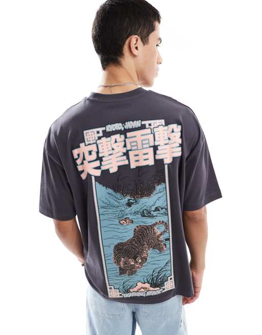 ASOS DESIGN - T-shirt oversize color antracite con grafica stile souvenir
