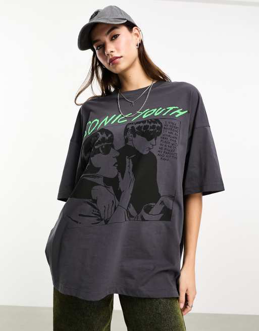 ASOS DESIGN - T-shirt oversize color antracite con stampa grafica dei Sonic Youth su licenza