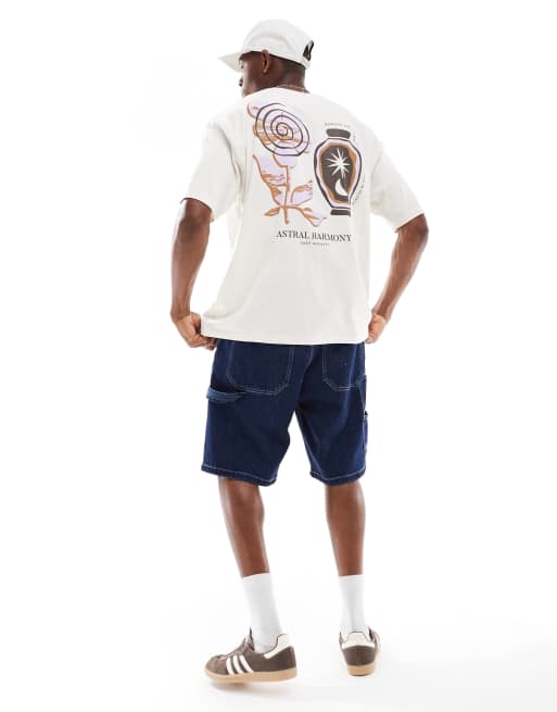 ASOS DESIGN - T-shirt oversize color avena mélange con stampa
