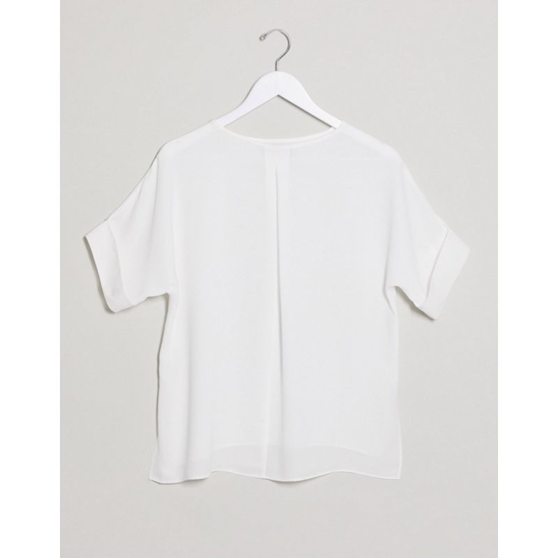 9Enyn Donna DESIGN - T-shirt oversize color avorio con maniche con risvolto