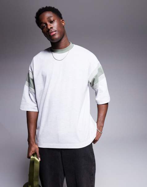 ASOS DESIGN - T-shirt oversize color bianco mélange con pannelli - view 1