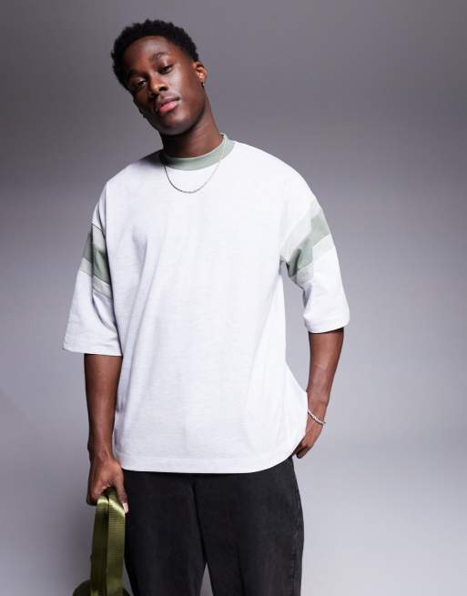 ASOS DESIGN - T-shirt oversize color bianco mélange con pannelli