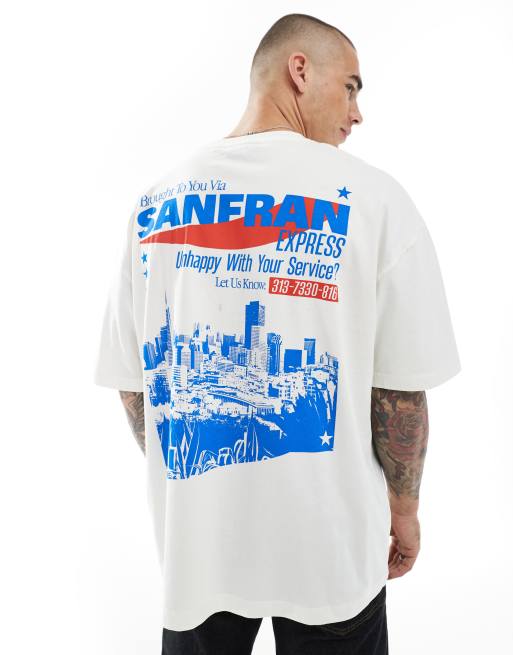 ASOS DESIGN - T-shirt oversize color bianco sporco con grafica di città