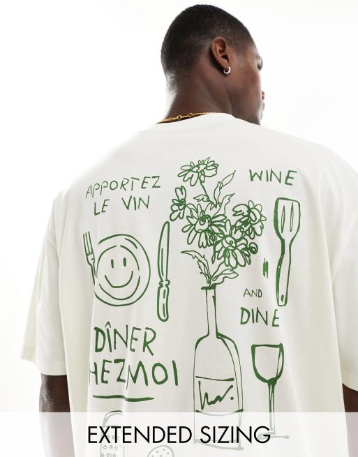 ASOS DESIGN - T-shirt oversize color bianco sporco con motivo stilizzato stampato sul retro
