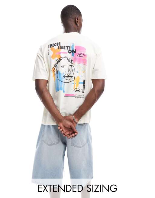 ASOS DESIGN - T-shirt oversize color bianco sporco con stampa artistica sul retro