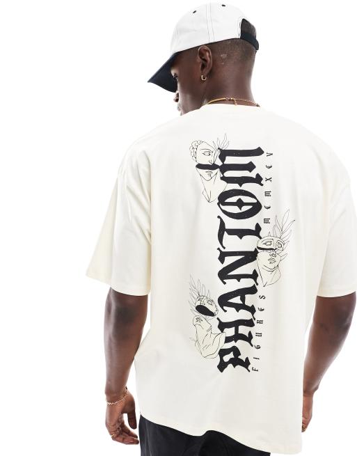 ASOS DESIGN - T-shirt oversize color bianco sporco con stampa in verticale sul retro