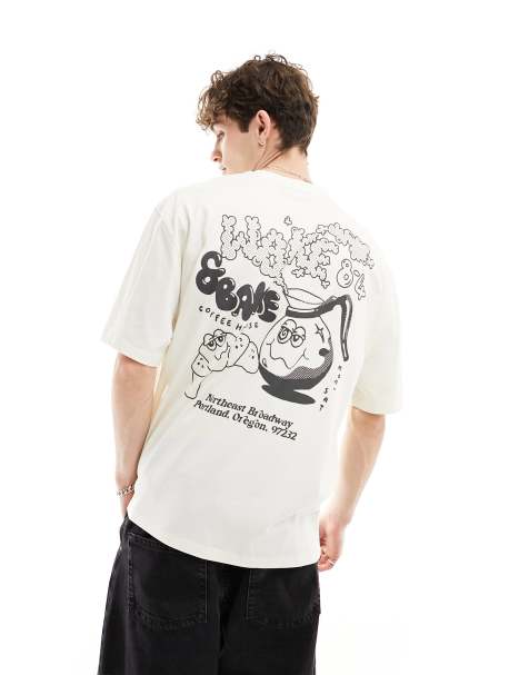 ASOS DESIGN - T-shirt oversize color bianco sporco con stampa sul retro stile skate - view 1