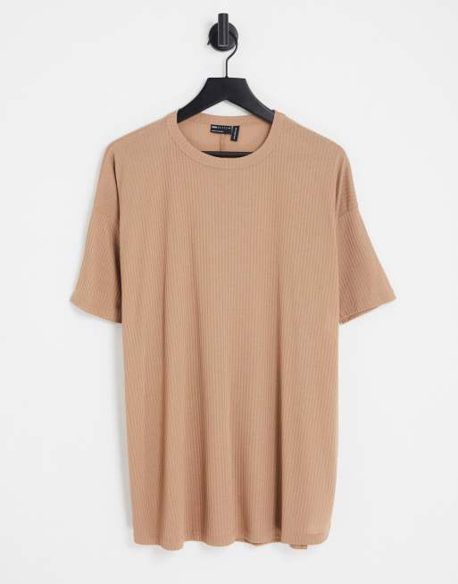 ASOS DESIGN - T-shirt oversize color biscotto con spacchi laterali