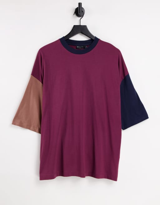 ASOS DESIGN - T-shirt oversize color block - Bordeaux