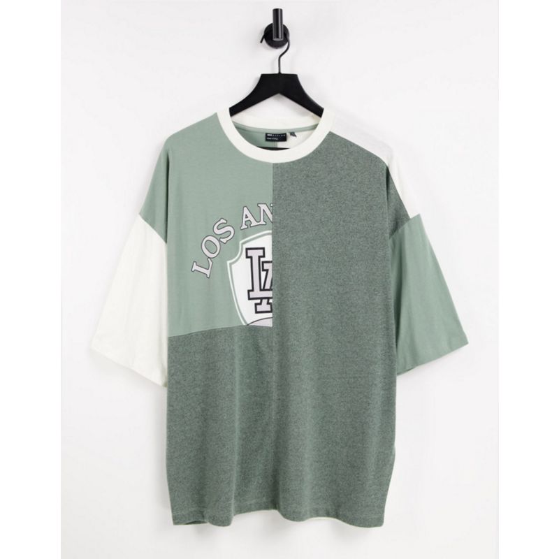 DESIGN - T-shirt oversize color block con stampa di città stile college verde