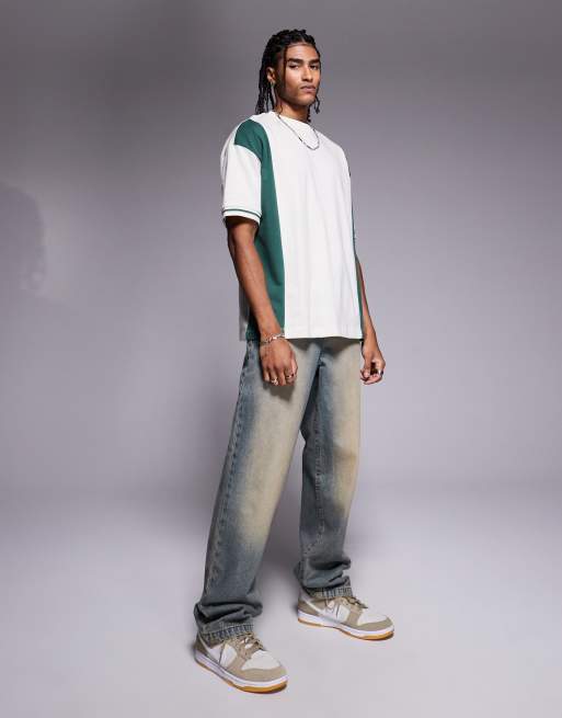 ASOS DESIGN - T-shirt oversize color block crema e verde