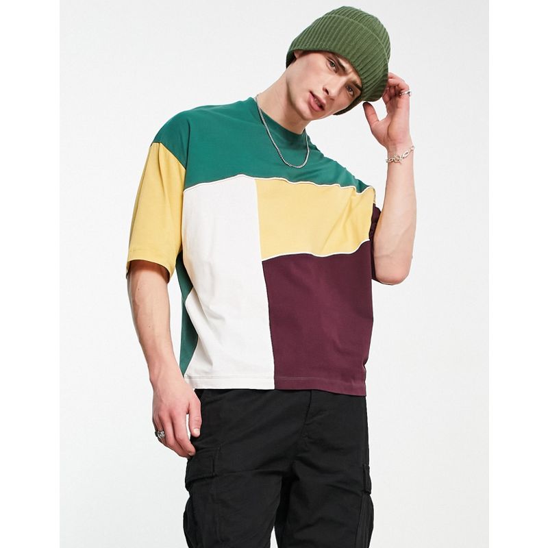 Uomo Novità DESIGN - T-shirt oversize color block multicolore con profili a contrasto