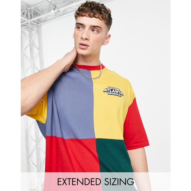 Uomo V6wTU DESIGN - T-shirt oversize color block multicolore con ricamo sul petto 