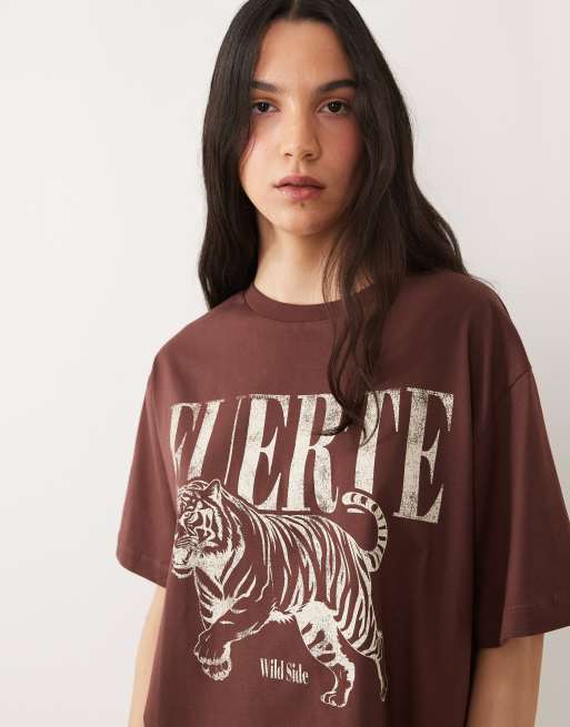 ASOS DESIGN - T-shirt oversize color cioccolato con grafica tigre, 2 di 4