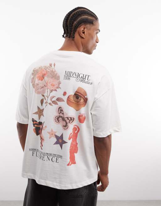 ASOS DESIGN - T-shirt oversize color crema con grafica a tema artistico