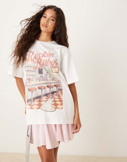 ASOS DESIGN - T-shirt oversize color crema con grafica American Diner
